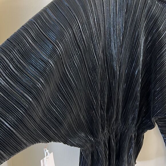 NWT Good American Plisse Deep V-Neck Dolman Blouse in Chrome Size L/XL - Picture 8 of 14